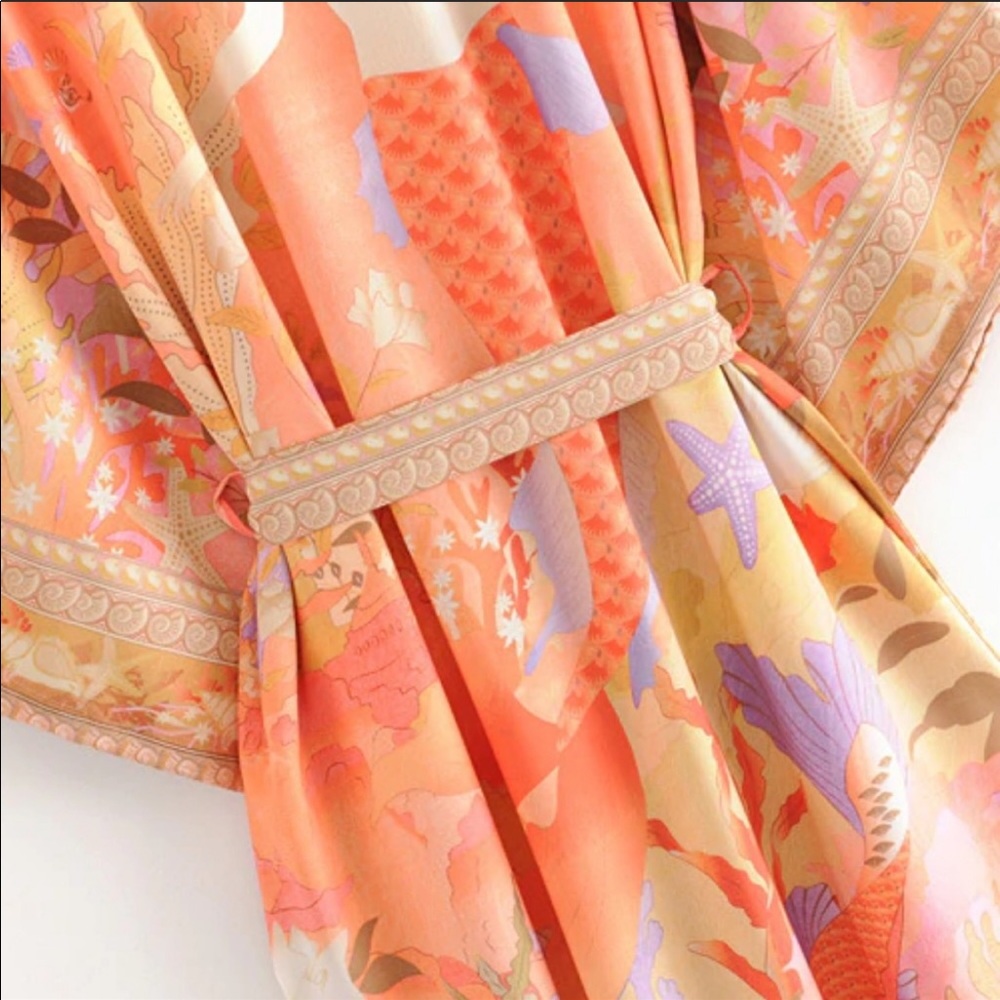 Boho Mermaid Kimono Duster, Under The Sea Maxi Beach Kimono - Picture 13 of 13